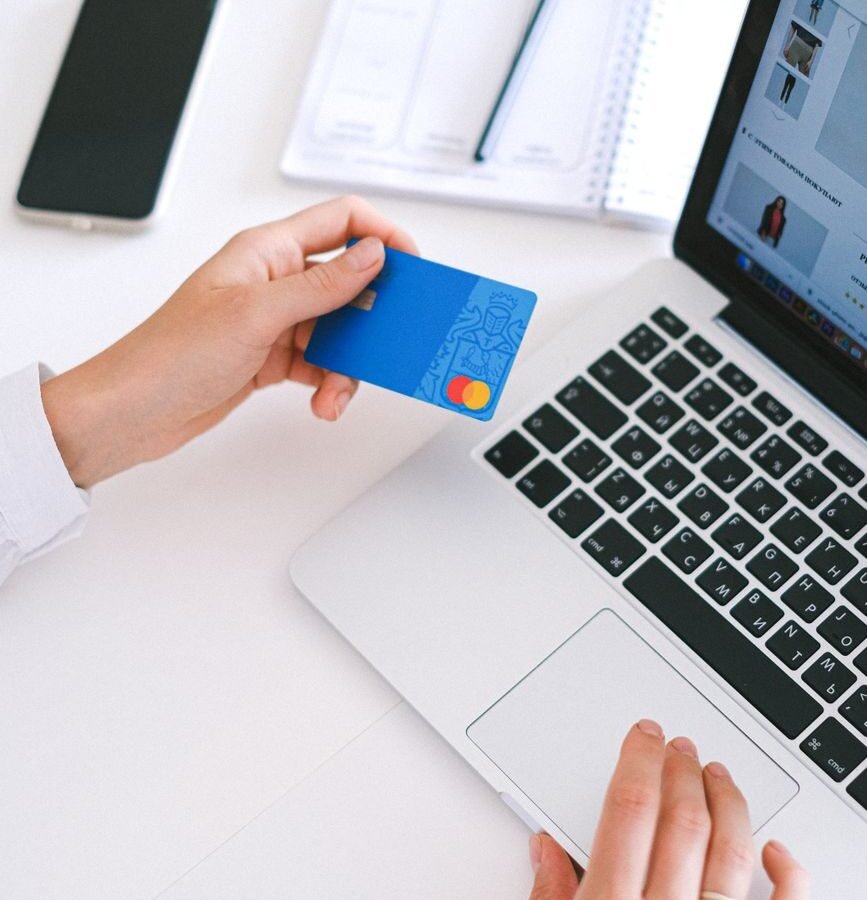 person holding bank card